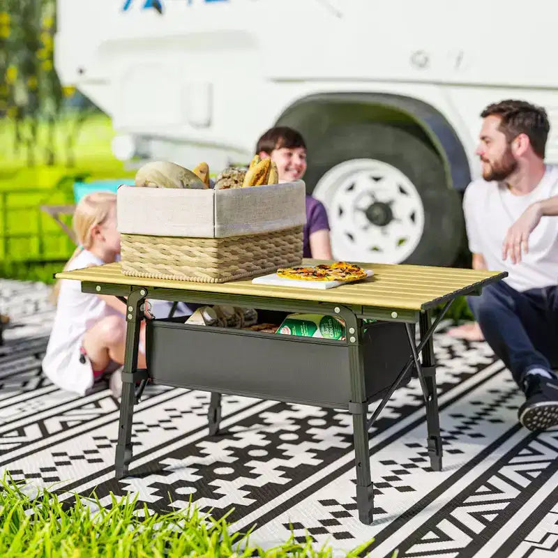 Outsunny Tavolo da Campeggio Portatile da 90 cm, Tavolo Pieghevole Piccolo in Alluminio con Altezza Regolabile e Borsa per il Trasporto