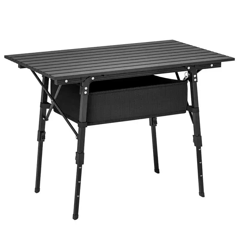 Outsunny 3ft Portable Camping Table, Adjustable Height Aluminum Small Folding Table with Storage Bag