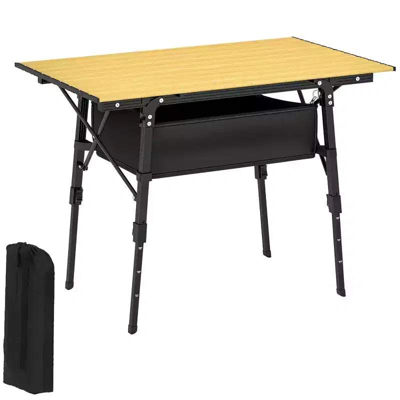 Outsunny Tavolo da Campeggio Portatile da 90 cm, Tavolo Pieghevole Piccolo in Alluminio con Altezza Regolabile e Borsa per il Trasporto