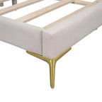 Letto a giorno imbottito Twin/Full Size con testiera, bracciolo e gambe di supporto, grigio/beige-ModernLuxe