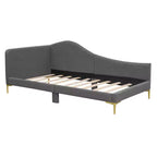 Letto a giorno imbottito Twin/Full Size con testiera, bracciolo e gambe di supporto, grigio/beige-ModernLuxe