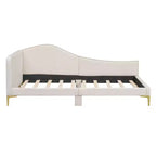 Letto a giorno imbottito Twin/Full Size con testiera, bracciolo e gambe di supporto, grigio/beige-ModernLuxe