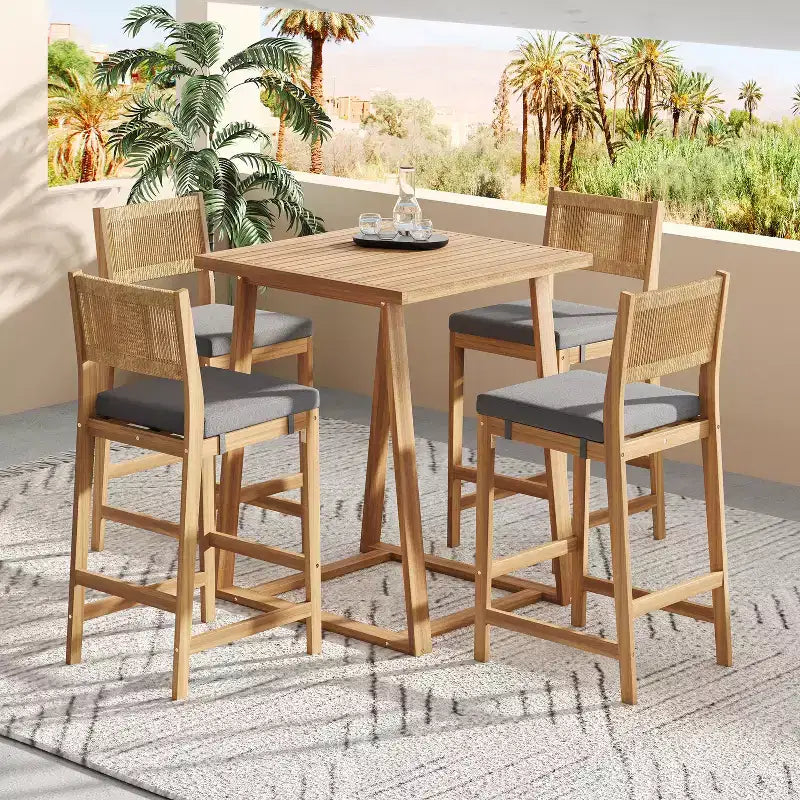Christopher Knight Home Gaye Set Bar 5 Pezzi da Esterno in Rattan e Legno di Acacia