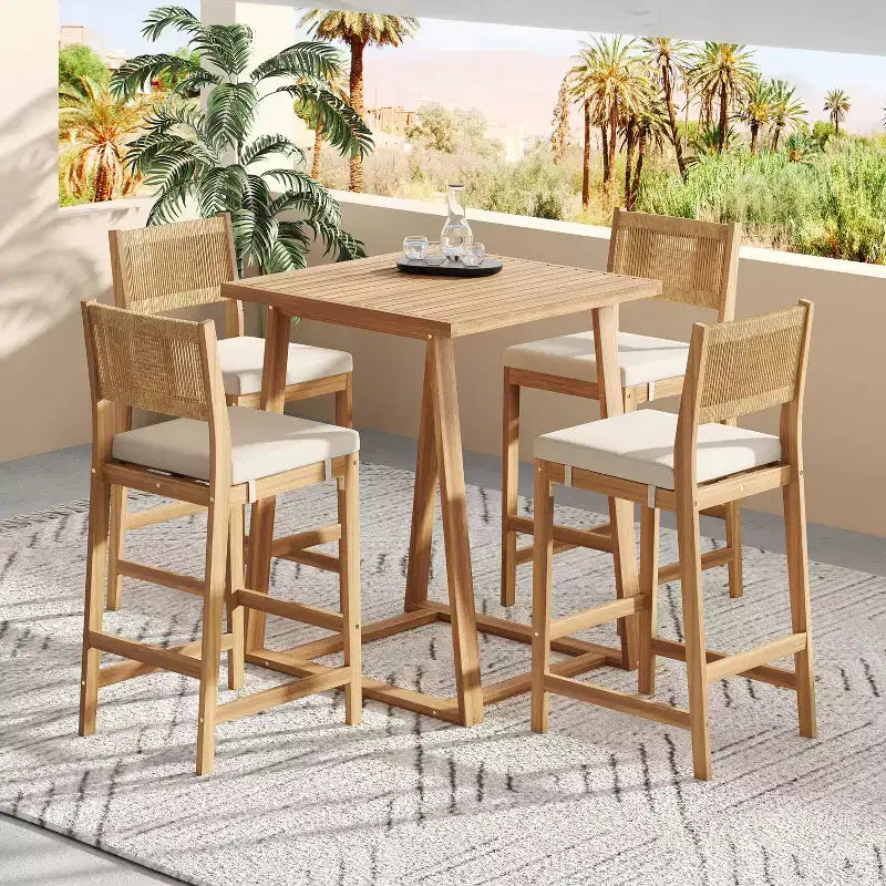 Christopher Knight Home Gaye Set Bar 5 Pezzi da Esterno in Rattan e Legno di Acacia