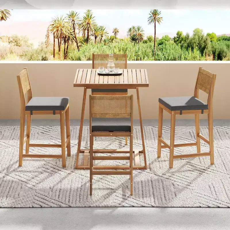 Christopher Knight Home Gaye Set Bar 5 Pezzi da Esterno in Rattan e Legno di Acacia