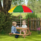 Tavolo da Picnic per Bambini Qaba, Set Tavolo e Panca da Esterno in Legno con Ombrellone Rimovibile per Patio, Giardino, Colori Misti