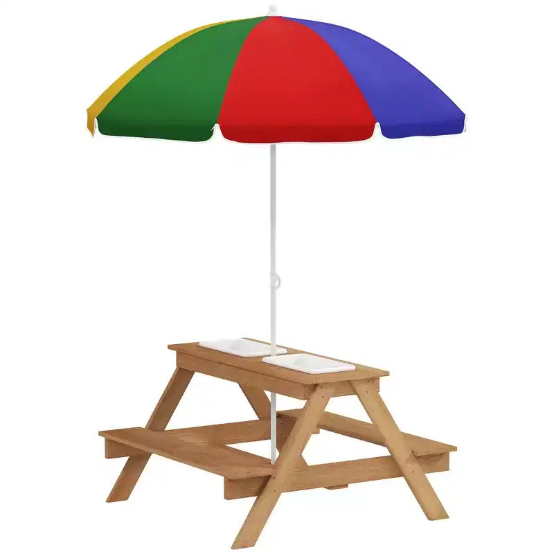 Tavolo da Picnic per Bambini Qaba, Set Tavolo e Panca da Esterno in Legno con Ombrellone Rimovibile per Patio, Giardino, Colori Misti