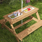 Tavolo da Picnic per Bambini Qaba, Set Tavolo e Panca da Esterno in Legno con Ombrellone Rimovibile per Patio, Giardino, Colori Misti