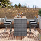 Set da bar da esterno Whisen a 5 pezzi in vimini di rattan PE con tavolo pieghevole e cuscini