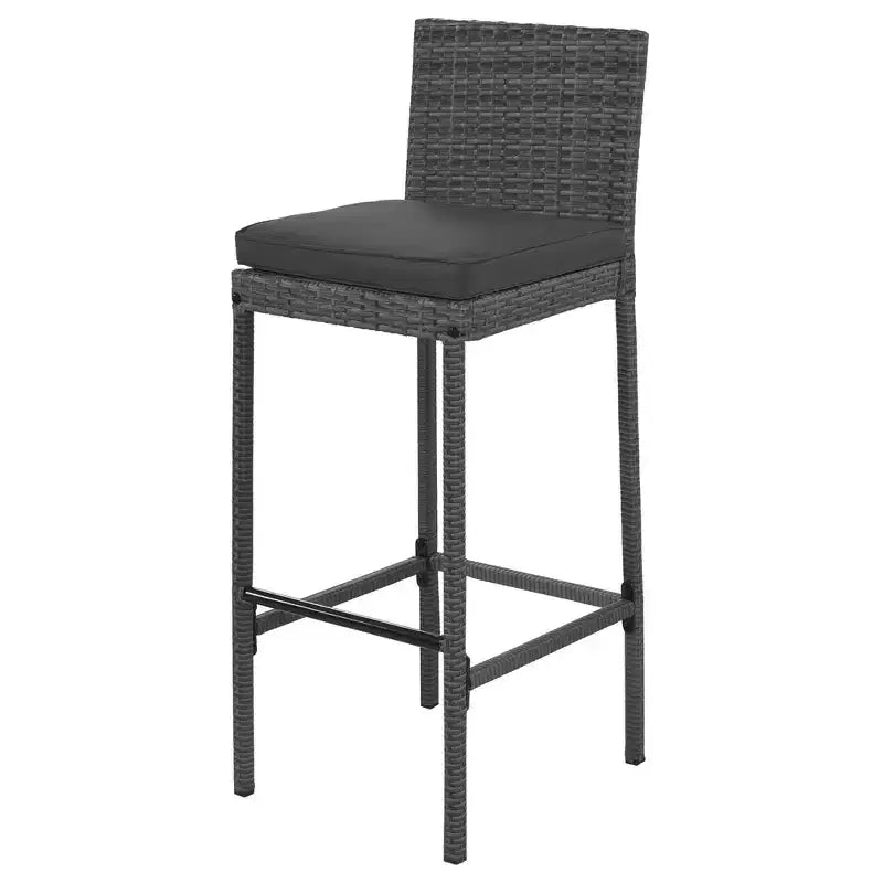 Set da bar da esterno Whisen a 5 pezzi in vimini di rattan PE con tavolo pieghevole e cuscini