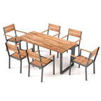 Costway Set da Pranzo per Esterno in Legno di Acacia, 7 Pezzi, 6 Poltrone e Tavolo da 69" con 2 Fori per Ombrellone
