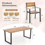Costway Set da Pranzo per Esterno in Legno di Acacia, 7 Pezzi, 6 Poltrone e Tavolo da 69" con 2 Fori per Ombrellone