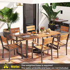 Costway Set da Pranzo per Esterno in Legno di Acacia, 7 Pezzi, 6 Poltrone e Tavolo da 69" con 2 Fori per Ombrellone