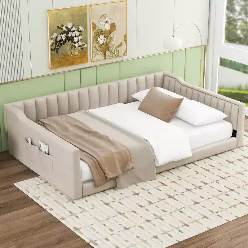 Divano letto imbottito in velluto Twin XL/Full XL con tasche portaoggetti laterali - ModernLuxe