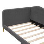 Divano letto imbottito in lino Twin/Full Size con testiera e braccioli, gambe di supporto - HABITRIO