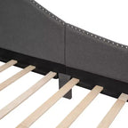 Divano letto imbottito in lino Twin/Full Size con testiera e braccioli, gambe di supporto - HABITRIO