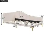 Divano letto imbottito in lino Twin/Full Size con testiera e braccioli, gambe di supporto - HABITRIO
