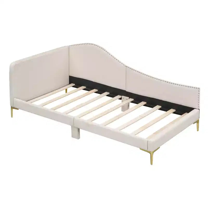 Divano letto imbottito in lino Twin/Full Size con testiera e braccioli, gambe di supporto - HABITRIO