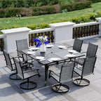 EROMMY Set da pranzo da 9 pezzi per patio, Set tavolo e sedie da pranzo per esterni per 8 persone, Set mobili da giardino per terrazza, cortile, prato, a bordo piscina, Marrone/grigio/blu