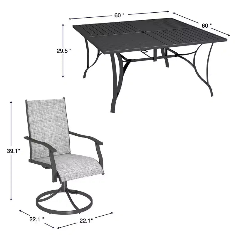 EROMMY Set da pranzo da 9 pezzi per patio, Set tavolo e sedie da pranzo per esterni per 8 persone, Set mobili da giardino per terrazza, cortile, prato, a bordo piscina, Marrone/grigio/blu