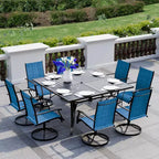 EROMMY Set da pranzo da 9 pezzi per patio, Set tavolo e sedie da pranzo per esterni per 8 persone, Set mobili da giardino per terrazza, cortile, prato, a bordo piscina, Marrone/grigio/blu