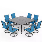 EROMMY Set da pranzo da 9 pezzi per patio, Set tavolo e sedie da pranzo per esterni per 8 persone, Set mobili da giardino per terrazza, cortile, prato, a bordo piscina, Marrone/grigio/blu