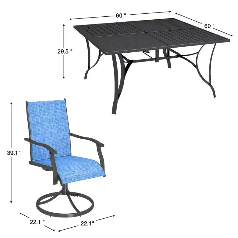 EROMMY Set da pranzo da 9 pezzi per patio, Set tavolo e sedie da pranzo per esterni per 8 persone, Set mobili da giardino per terrazza, cortile, prato, a bordo piscina, Marrone/grigio/blu