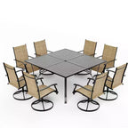 EROMMY Set da pranzo da 9 pezzi per patio, Set tavolo e sedie da pranzo per esterni per 8 persone, Set mobili da giardino per terrazza, cortile, prato, a bordo piscina, Marrone/grigio/blu