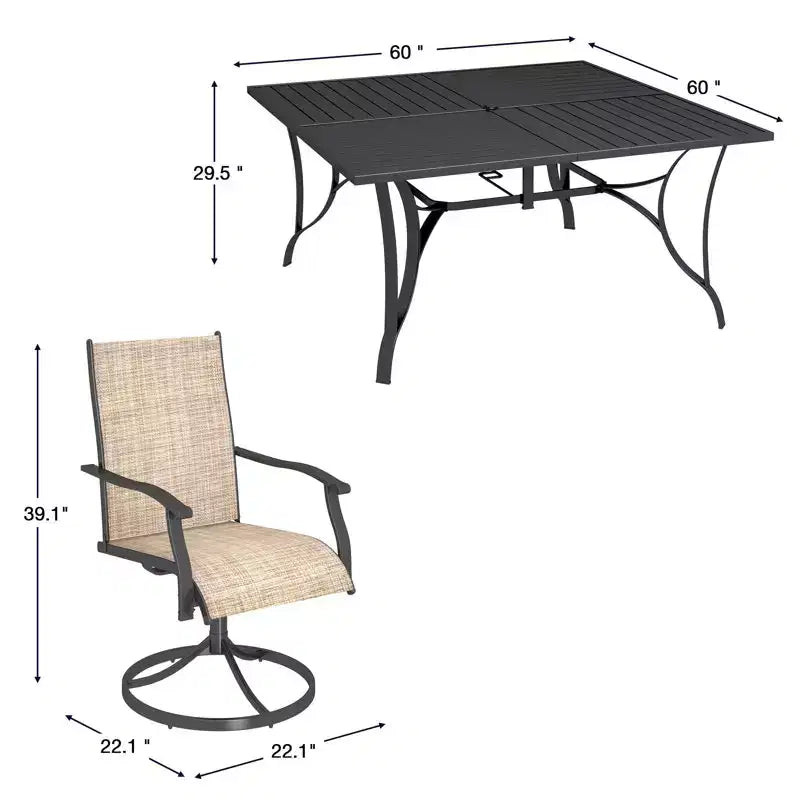 EROMMY Set da pranzo da 9 pezzi per patio, Set tavolo e sedie da pranzo per esterni per 8 persone, Set mobili da giardino per terrazza, cortile, prato, a bordo piscina, Marrone/grigio/blu