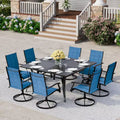 EROMMY Set da pranzo da 9 pezzi per patio, Set tavolo e sedie da pranzo per esterni per 8 persone, Set mobili da giardino per terrazza, cortile, prato, a bordo piscina, Marrone/grigio/blu