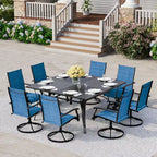 EROMMY Set da pranzo da 9 pezzi per patio, Set tavolo e sedie da pranzo per esterni per 8 persone, Set mobili da giardino per terrazza, cortile, prato, a bordo piscina, Marrone/grigio/blu