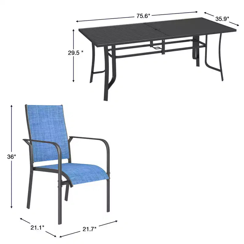 Set da pranzo da esterno EROMMY da 9 pezzi, set tavolo e sedie da esterno per 8 persone, 8 sedie in Textilene, 1 tavolo rettangolare in ferro con foro regolabile per ombrellone