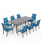 Set da pranzo da esterno EROMMY da 9 pezzi, set tavolo e sedie da esterno per 8 persone, 8 sedie in Textilene, 1 tavolo rettangolare in ferro con foro regolabile per ombrellone