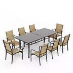 Set da pranzo da esterno EROMMY da 9 pezzi, set tavolo e sedie da esterno per 8 persone, 8 sedie in Textilene, 1 tavolo rettangolare in ferro con foro regolabile per ombrellone