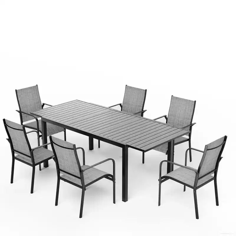 Set da pranzo espandibile EROMMY da 7 pezzi, tavolo e sedie da pranzo per esterni da 4 a 8 persone, 6 sedie in Textilene, 1 tavolo da pranzo espandibile in ferro