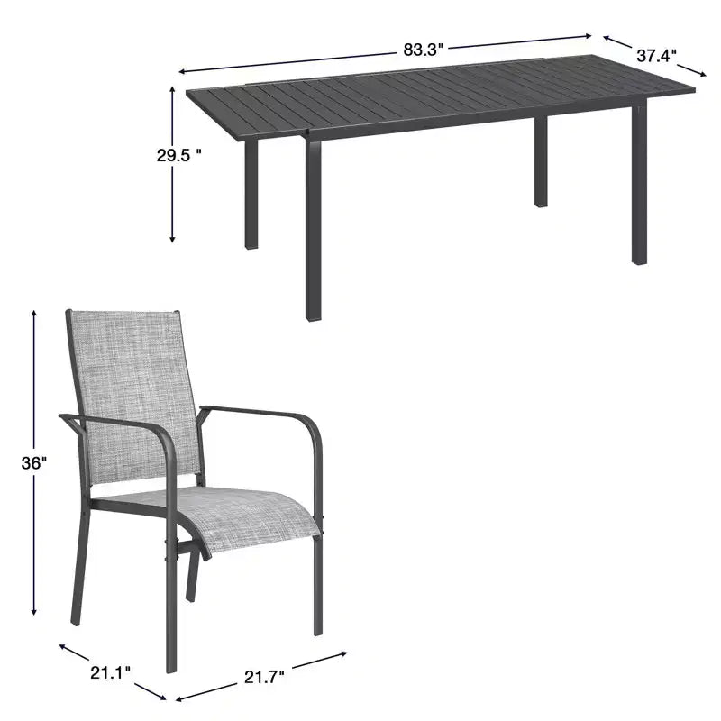 Set da pranzo espandibile EROMMY da 7 pezzi, tavolo e sedie da pranzo per esterni da 4 a 8 persone, 6 sedie in Textilene, 1 tavolo da pranzo espandibile in ferro
