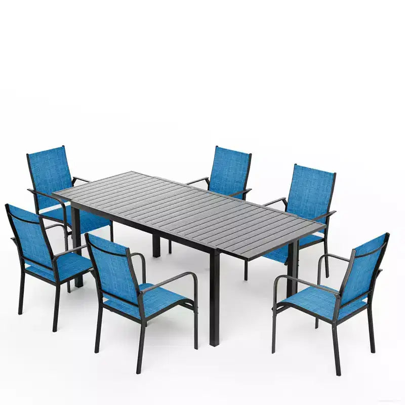 Set da pranzo espandibile EROMMY da 7 pezzi, tavolo e sedie da pranzo per esterni da 4 a 8 persone, 6 sedie in Textilene, 1 tavolo da pranzo espandibile in ferro