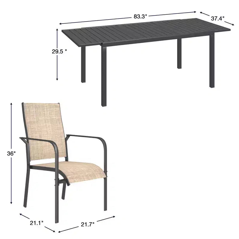 Set da pranzo espandibile EROMMY da 7 pezzi, tavolo e sedie da pranzo per esterni da 4 a 8 persone, 6 sedie in Textilene, 1 tavolo da pranzo espandibile in ferro