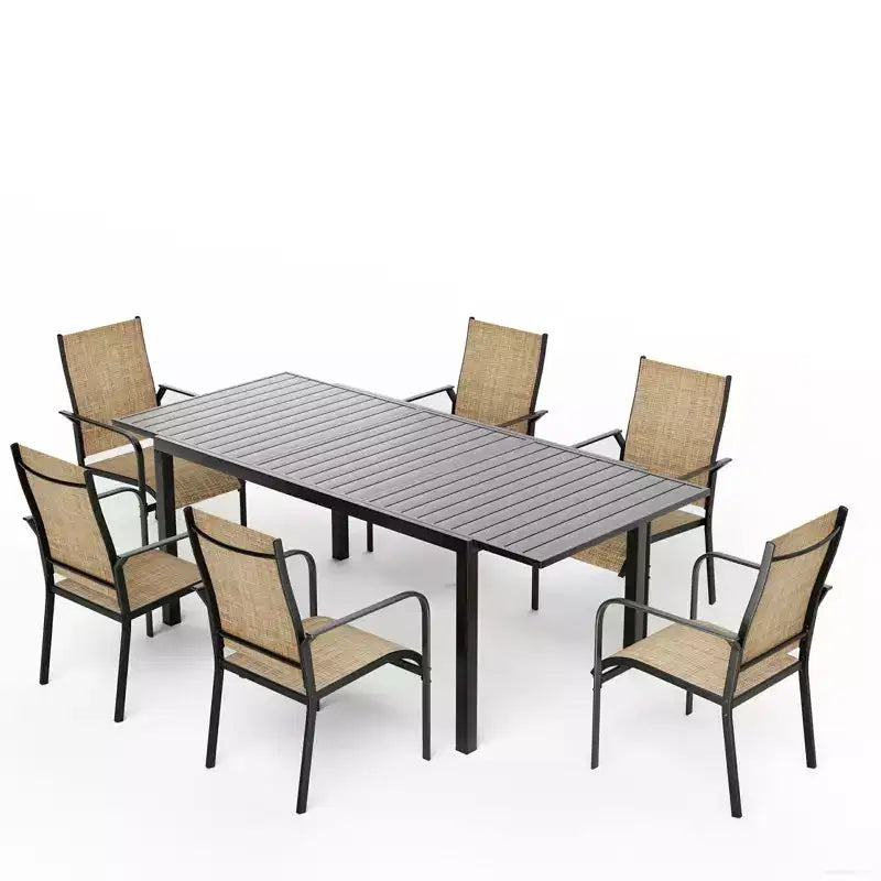 Set da pranzo espandibile EROMMY da 7 pezzi, tavolo e sedie da pranzo per esterni da 4 a 8 persone, 6 sedie in Textilene, 1 tavolo da pranzo espandibile in ferro