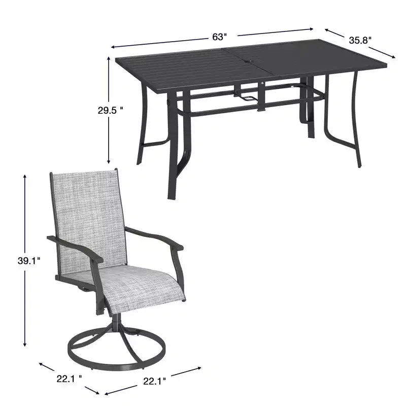 Set da pranzo da patio EROMMY da 7 pezzi, set da tavolo e sedie da pranzo per esterni per 6 persone, 6 sedie girevoli