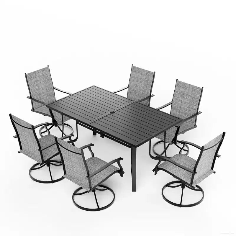 Set da pranzo da patio EROMMY da 7 pezzi, set da tavolo e sedie da pranzo per esterni per 6 persone, 6 sedie girevoli