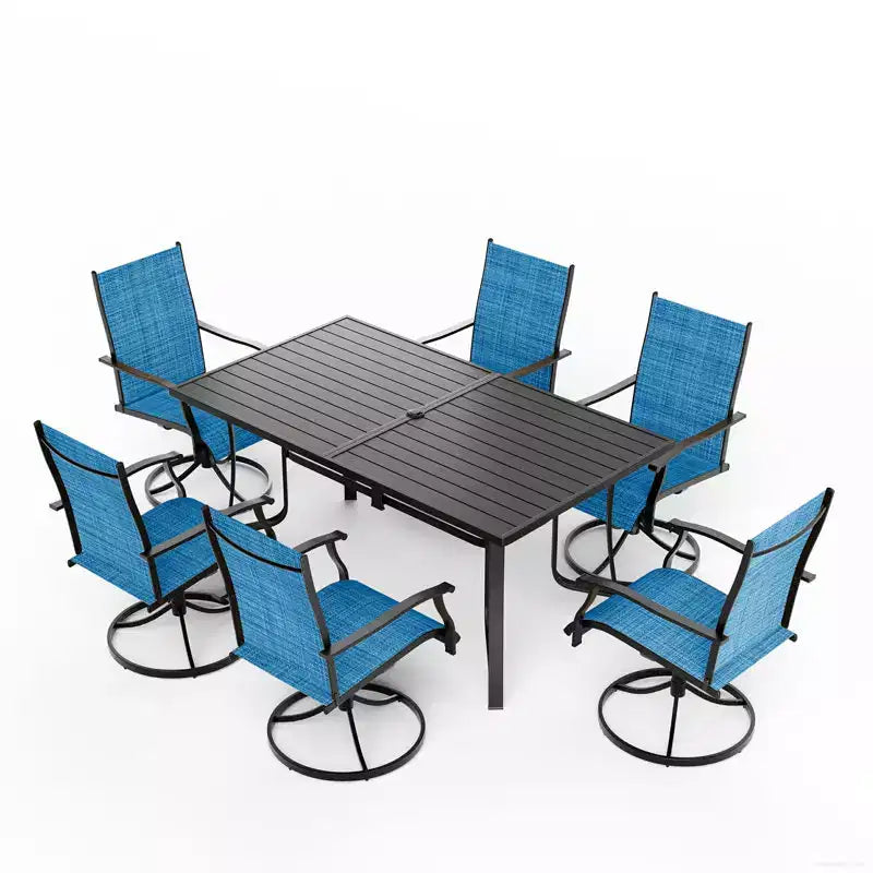 Set da pranzo da patio EROMMY da 7 pezzi, set da tavolo e sedie da pranzo per esterni per 6 persone, 6 sedie girevoli