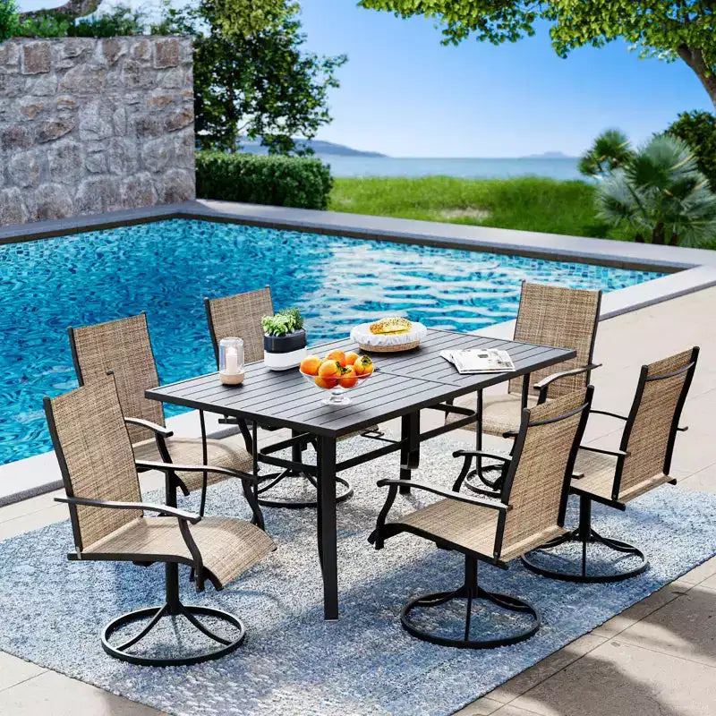 Set da pranzo da patio EROMMY da 7 pezzi, set da tavolo e sedie da pranzo per esterni per 6 persone, 6 sedie girevoli
