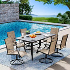 Set da pranzo da patio EROMMY da 7 pezzi, set da tavolo e sedie da pranzo per esterni per 6 persone, 6 sedie girevoli