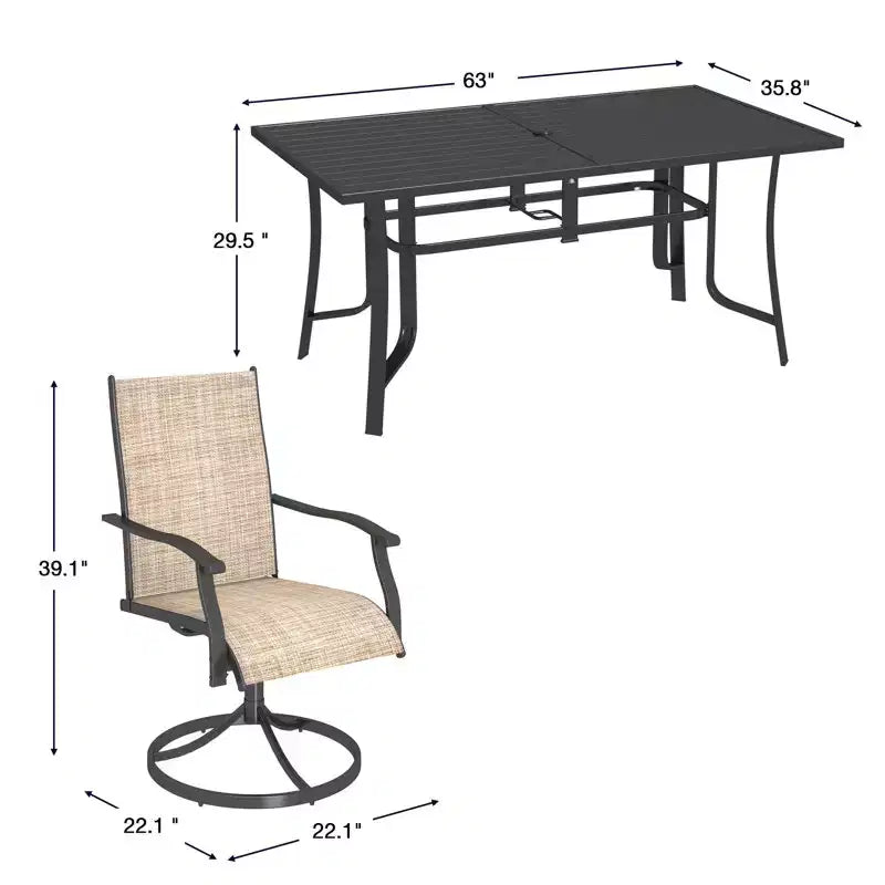 Set da pranzo da patio EROMMY da 7 pezzi, set da tavolo e sedie da pranzo per esterni per 6 persone, 6 sedie girevoli
