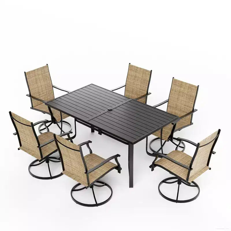 Set da pranzo da patio EROMMY da 7 pezzi, set da tavolo e sedie da pranzo per esterni per 6 persone, 6 sedie girevoli