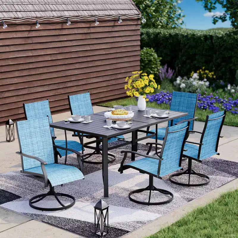 Set da pranzo da patio EROMMY da 7 pezzi, set da tavolo e sedie da pranzo per esterni per 6 persone, 6 sedie girevoli