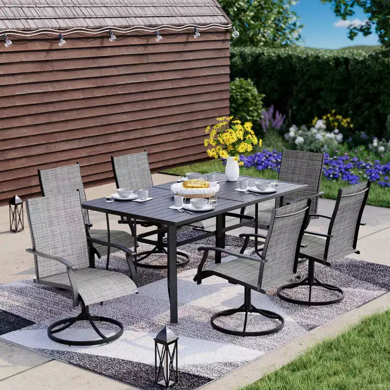 Set da pranzo da patio EROMMY da 7 pezzi, set da tavolo e sedie da pranzo per esterni per 6 persone, 6 sedie girevoli
