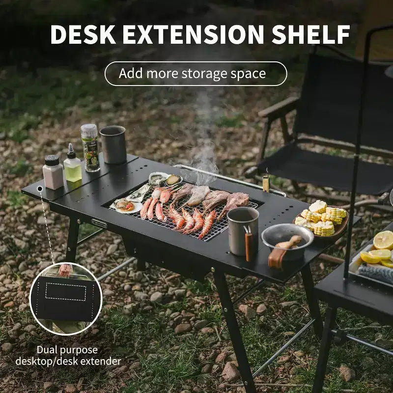Naturehike Tavolo Portatile IGT con Barbecue a Carbonella, Tavolo Pieghevole da Campeggio e Barbecue con Estensione da Scrivania e Supporto per Lanterna