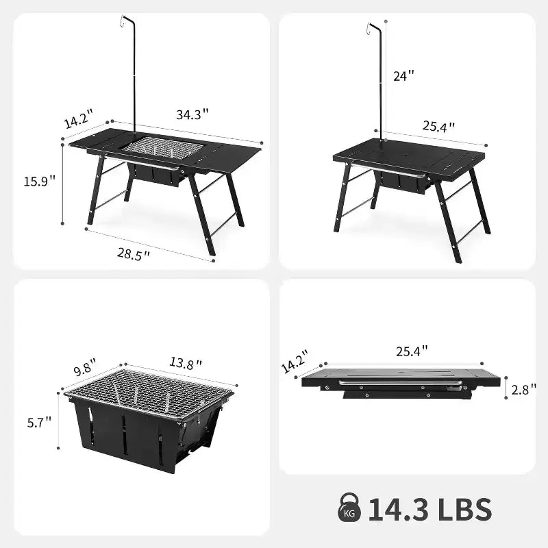 Naturehike Tavolo Portatile IGT con Barbecue a Carbonella, Tavolo Pieghevole da Campeggio e Barbecue con Estensione da Scrivania e Supporto per Lanterna